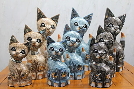 Ahşap 3'Lü Kedi Seti 40 Cm