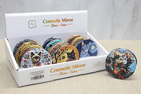 Kedi Taşlı El Aynası Yuvarlak İnce