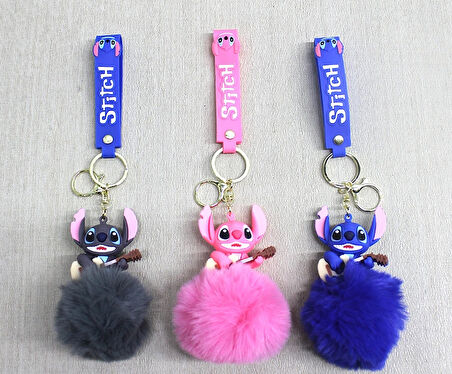 Ponponlu Stitch Anahtarlık