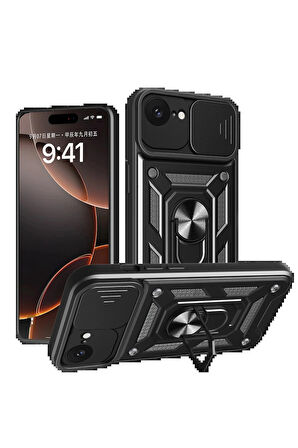 16E Kılıf Pars Lens Yüzüklü Silikon - Siyah