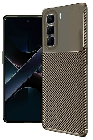 İnfinix Hot 50 4G Kılıf Auto Focus Karbon Kapak - Kahverengi