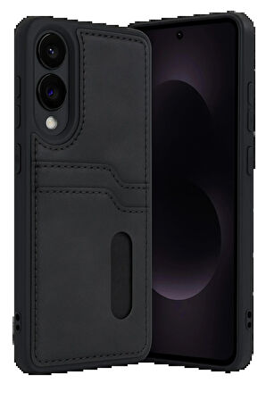 S25 Edge Sara Kartvizitli Deri Kılıf - Siyah