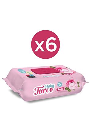 BABY  TURCO Gül Kokulu Islak Bebek Havlusu 90 Yaprak X 6 Adet