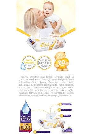 Sleepy Islak Havlu Sensitive 90' Lı Kapaklı X12