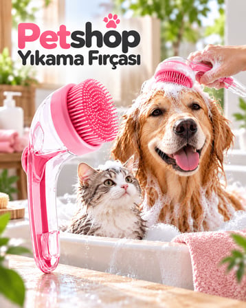 Şampuan Hazneli Silikon Pet Yıkama Fırçası Kedi ve Köpekler İçin Pratik Banyo Tarağı