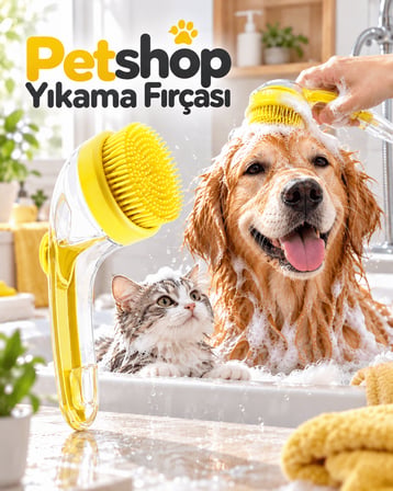 Kedi Köpek Banyo ve Masaj Fırçası Şampuan Hazneli Yumuşak Silikon Uçlu Yıkama Aparatı