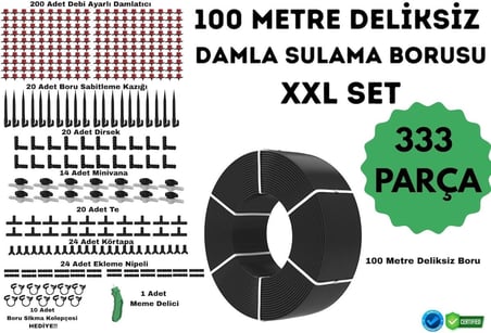 100 Metre Deliksiz Damla Sulama Borusu ve XXL Sulama Seti