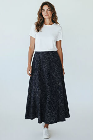 KADIN BELİ LASTİKLİ DESENLİ SEKİZ PARÇA BALIK ETEK