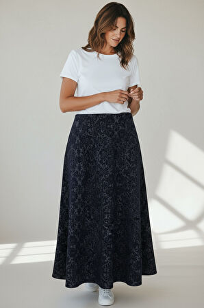 KADIN BELİ LASTİKLİ DESENLİ SEKİZ PARÇA BALIK ETEK