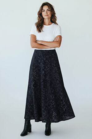 KADIN BELİ LASTİKLİ DESENLİ SEKİZ PARÇA BALIK ETEK