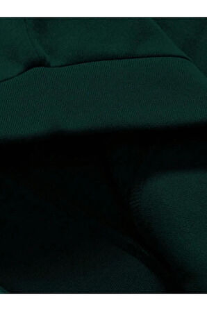 Unisex Yeşil Boutique Baskılı Oversize Parçalı Polo Yaka Fermuarlı Sweatshirt