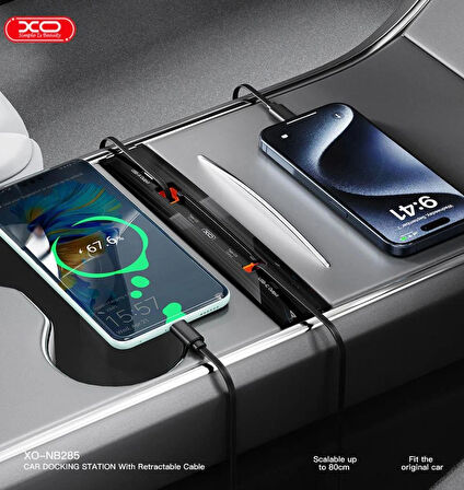 NB285 62W Tesla Model 3 / Y Uyumlu Konsol Lightning ve TYPE-C Kablolu USB-C ve USB-A Çıkışlı