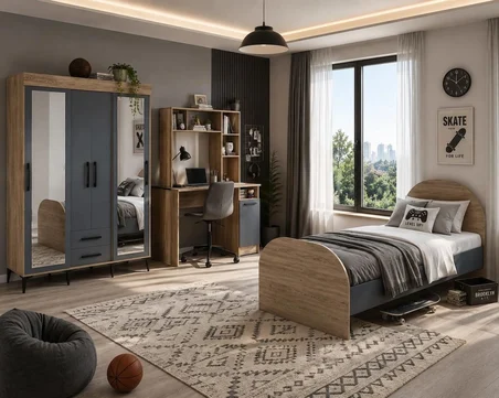 Afilli İzmir Çocuk Odası Takımı Aynalı Tamamı Mdf Flora Beyaz Aynalı