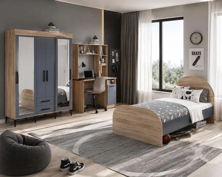 Afilli İzmir Çocuk Odası Takımı Aynalı Tamamı Mdf Flora Beyaz Aynalı