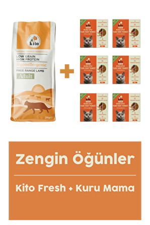 Yetişkin Kedi Maması 2 KG + Kuzu Etli Kito Fresh X 6