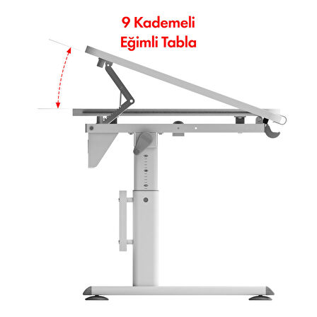 Creo Mobili Vega Standart ,Yükseklik Ayarlı Çekmeceli Raflı Çalışma Masası  - Beyaz / Mavi