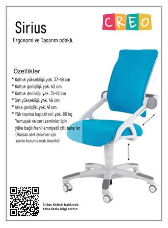 Creo Mobili Yükseklik ve Sırt Ayarlı Sirius Çalışma Sandalyesi, Ofis ve Bilgisayar Koltuğu, Sarı/Beyaz