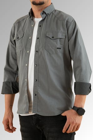 Souris Slim Fit Erkek Kot Gömlek Gri