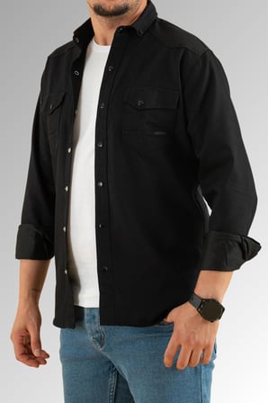 Souris Slim Fit Erkek Kot Gömlek Siyah