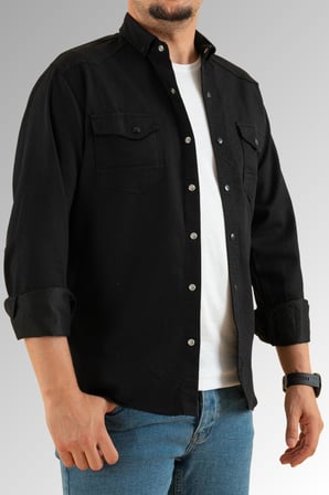 Souris Slim Fit Erkek Kot Gömlek Siyah