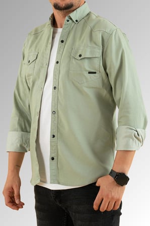 Souris Slim Fit Erkek Kot Gömlek Su Yeşili