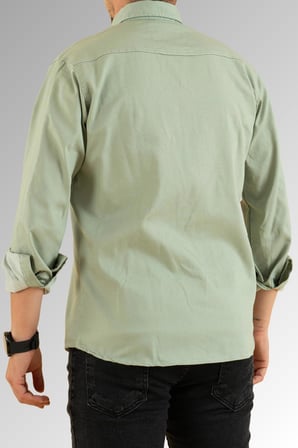 Souris Slim Fit Erkek Kot Gömlek Su Yeşili