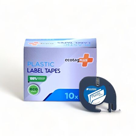 Ecotag Dymo Letratag Muadili Plastik Beyaz Serit Etiket - 12 mm x 4 nt