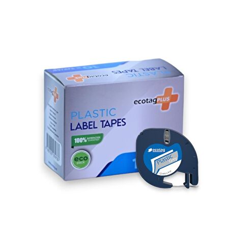 Ecotag Dymo Letratag Muadili Plastik Gri Serit Etiket - 12 mm x 4 nt