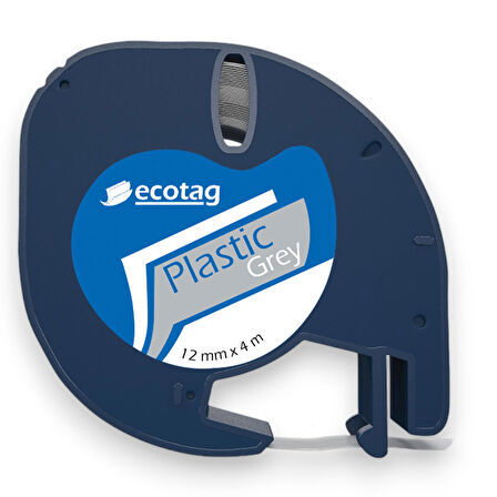 Ecotag Dymo Letratag Muadili Plastik Gri Serit Etiket - 12 mm x 4 nt