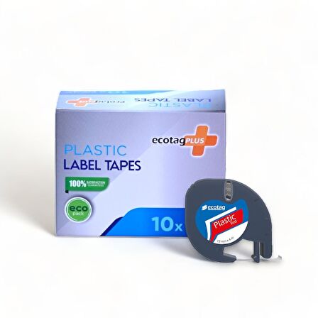 Ecotag Dymo Letratag Muadili Plastik Kırmızı Serit Etiket - 12 mm x 4 nt