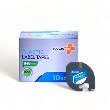 Ecotag Dymo Letratag Muadili Plastik Mavi Serit Etiket - 12 mm x 4 nt