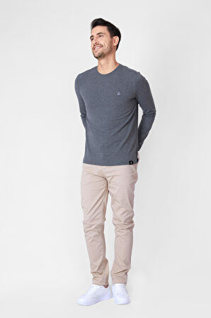 Adam Boxes O Yaka Uzun Kollu T-shirt NP-Dolargo - Koyu Gri