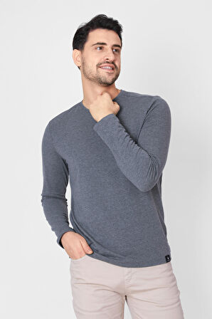 Adam Boxes O Yaka Uzun Kollu T-shirt NP-Dolargo - Koyu Gri