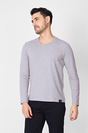 Adam Boxes V Yaka Uzun Kollu T-shirt NP-Trelargo - Kahve Melanj