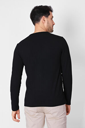 Adam Boxes Düğmeli Bisiklet Yaka Uzun Kollu T-shirt NP-Collargo - Siyah