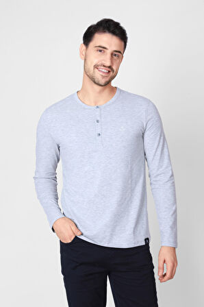 Adam Boxes Düğmeli Bisiklet Yaka Uzun Kollu T-shirt NP-Collargo - Açık Gri