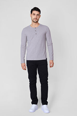 Adam Boxes Düğmeli Bisiklet Yaka Uzun Kollu T-shirt NP-Collargo - Kahve Melanj