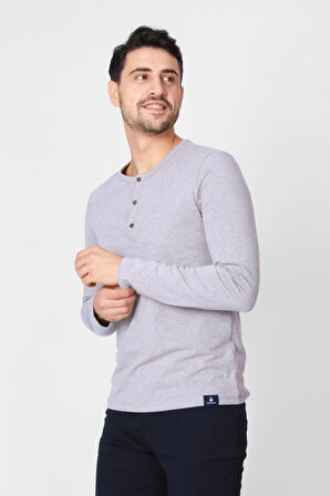 Adam Boxes Düğmeli Bisiklet Yaka Uzun Kollu T-shirt NP-Collargo - Kahve Melanj