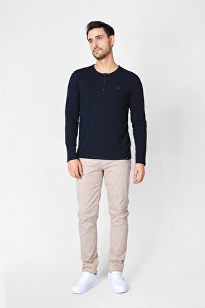 Adam Boxes Düğmeli Bisiklet Yaka Uzun Kollu T-shirt NP-Collargo - Lacivert