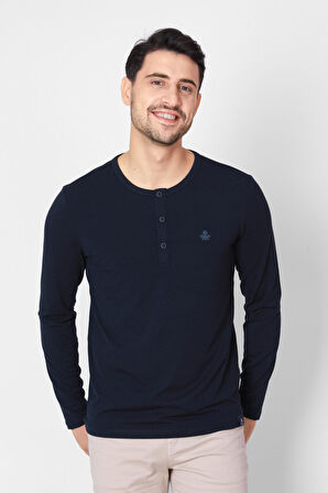 Adam Boxes Düğmeli Bisiklet Yaka Uzun Kollu T-shirt NP-Collargo - Lacivert