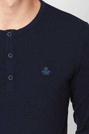 Adam Boxes Düğmeli Bisiklet Yaka Uzun Kollu T-shirt NP-Collargo - Lacivert