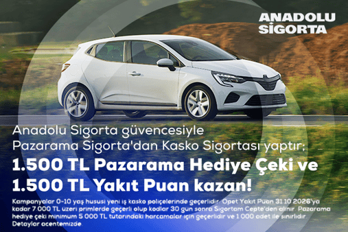 Anadolu Sigorta güvencesiyle Pazarama Sigorta'dan Kasko Sigortası yaptır; 1.500 TL Pazarama Hediye Çeki ve 1.500 TL Opet Yakıt Puan kazan! - Pazarama Sigorta