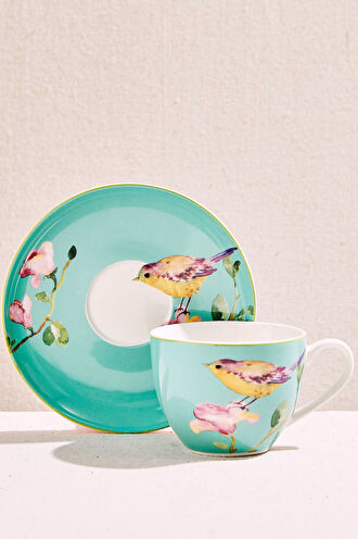 Mavi Aşiyan Porselen Çay Fincanı