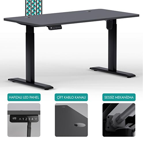 O-Flex Tek Motorlu Elektrikli Yükseklik Ayarlı Masa - 180x80 - Antrasit