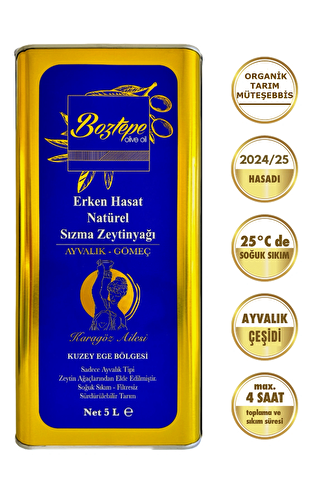 Boztepe 2023/2024 5 Lt Erken Hasat Natürel Sızma Zeytinyağı Soğuk Sıkım Filtresiz
