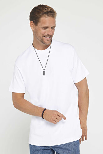 Unisex Relax Fit Rahat Kesim %100 Pamuk Yumuşak Dokulu Hafif Kalın Basic Bisiklet Yaka Beyaz Tişört