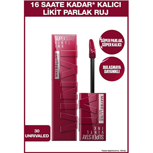 Maybelline New York Super Stay Vinyl Ink Uzun Süre Kalıcı Likit Parlak Ruj 30 Unrivaled