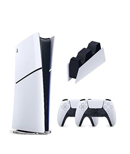 Sony Playstation 5 1 TB Slim Dijital Edition Oyun Konsolu + 2. PS5 Kol Beyaz + PS5 Şarj İstasyonu