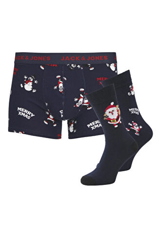 Jack & Jones Christmas Lacivert Erkek Yılbaşı Boxer Çorap Seti - 12246132