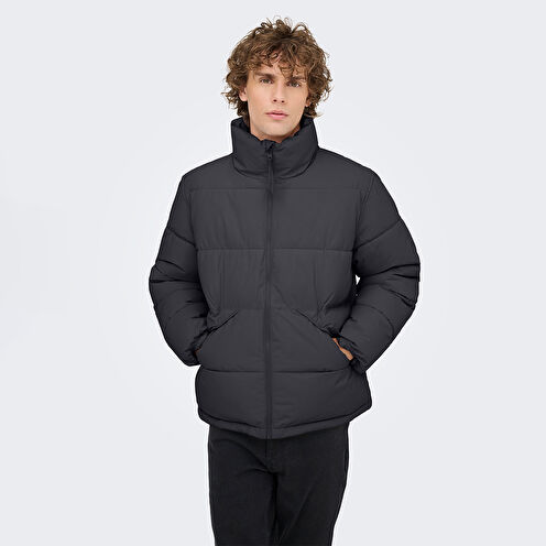 Only&Sons Pack Life Puffer Erkek Gri Dik Yaka Mont